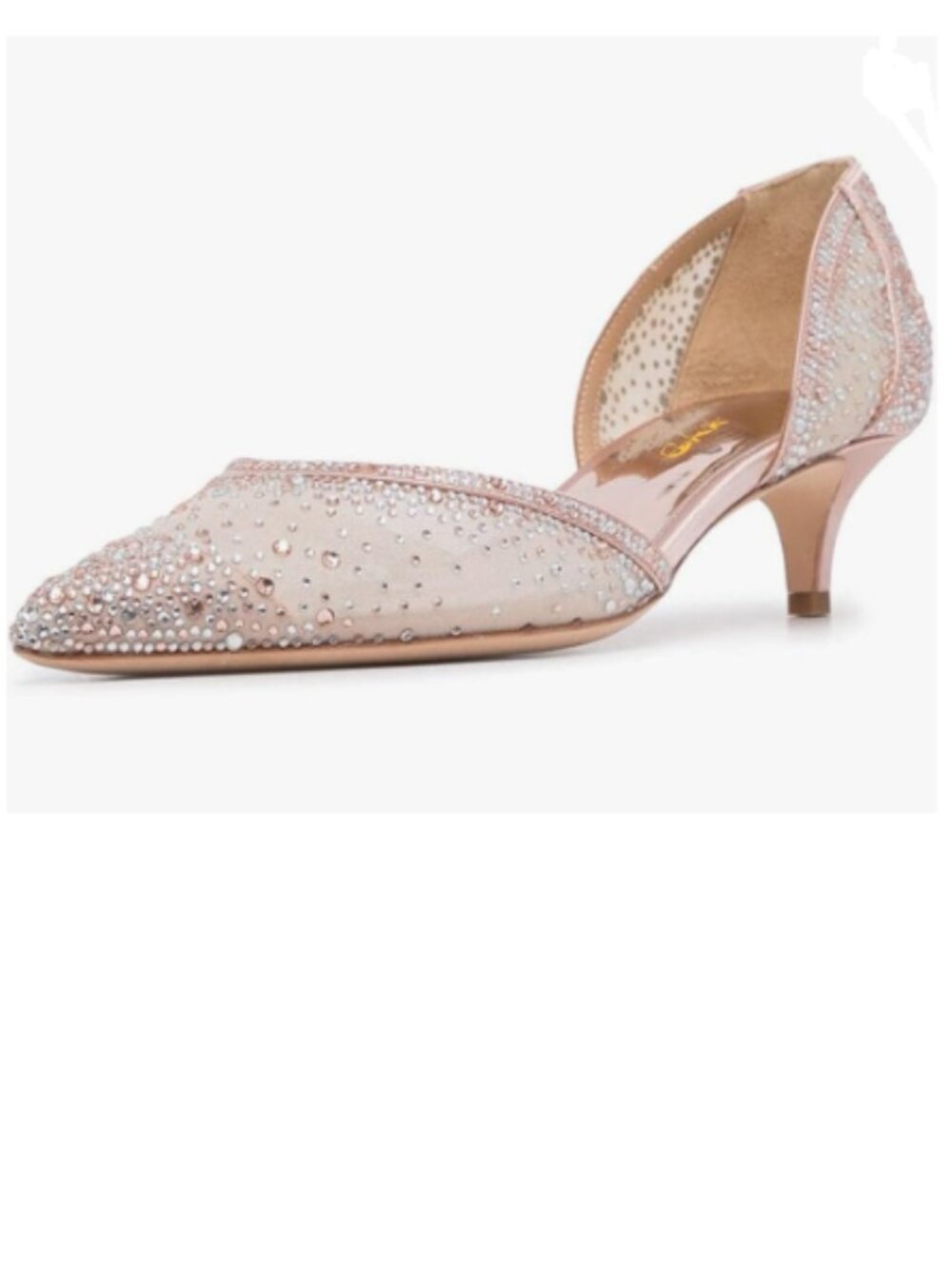 XYD Pale Pink Pointed Toe, D'Orsay Kitten Low Heels, Rhinestone Pumps